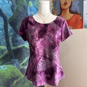 notations purple tie dye embroidered top - artsy y2k short sleeve blouse